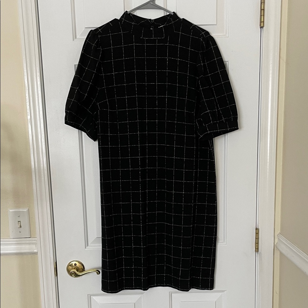 LOFT Black Grid Pattern short sleeve dress, 12